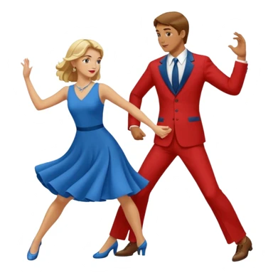 Two people. Man wearing all  RED with brown hair. Women  ALL blue with blond hair. Swing Dancing. Need four legs sticker