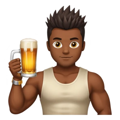 muscled guy in yoga pose, slightly dark skin, spiky dark hair, holding beer sticker