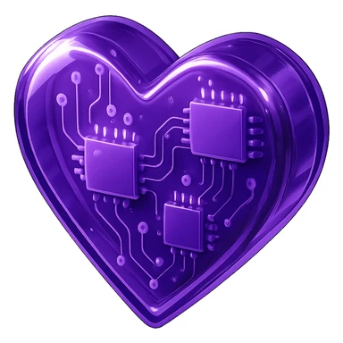 purple heart, tech-inspired, glossy circuit style, no text sticker