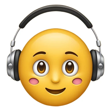 Ein gelber runder Emoji der die Augen geschlossen hat. Total im moment. Glücklich, leichtes lächeln. Verträumt. Leichtigkeit. Freiheit. Overearkopfkörer auf und im hintergrund kleine musiknoten sticker