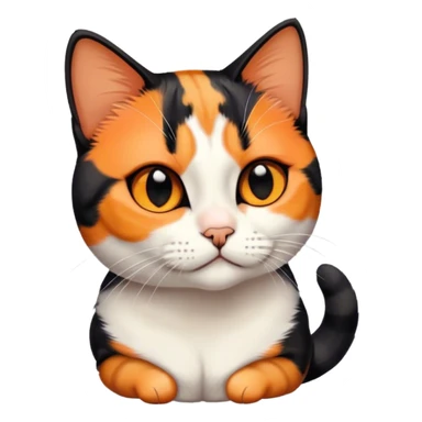 American shorthair calico cat with black fur on the right side of their face and orange on the left side sitting down sticker
