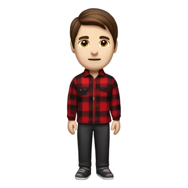 Man with straight brown hair and brown eyes wearing red and black buffalo plaid pjs. White skin. Full body. sticker