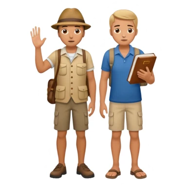 confused tourist full body, normal clothes, with a German dictionary sticker