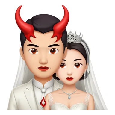an asian male bride with the face of devil in wedding dress sticker
