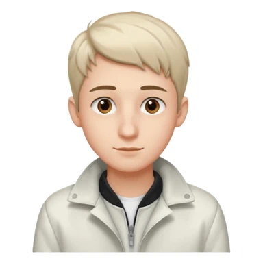 teenage man with very short gradient hair, brown eyes and long lashes, big nose and he is wear a white jacket sticker