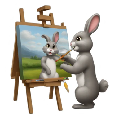 yugy bunny painter easel painting a paintings sticker