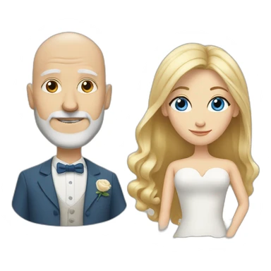 Blonde woman with blue eyes marries an older man with no hair and a gray beard sticker