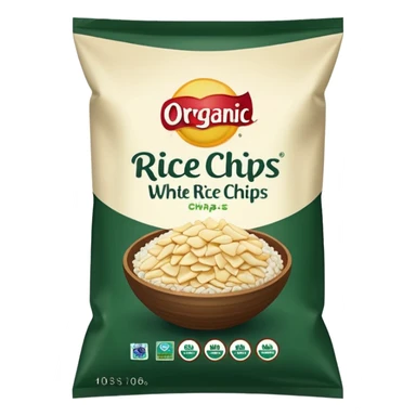 dark green organic white rice chips bag sticker