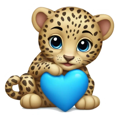 Baby leopard holding a blue heart  sticker