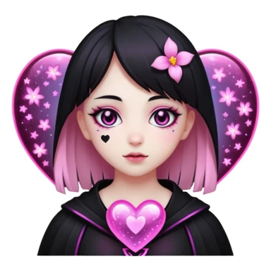 goth sakura black heart with glowing pink outline and magical sparkles sticker
