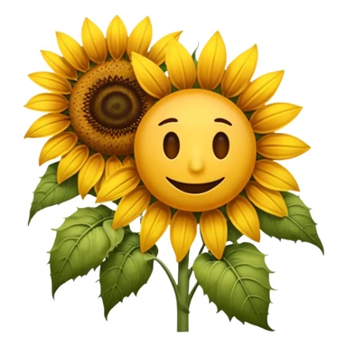 hybrid emoji combining a wilting, dying flower with a bright sunflower, blending drooping petals and faded colors of the dying flower with vibrant yellow petals and brown center of sunflower sticker