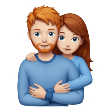 Ginger boy hugging brunette girl. Both have blue eyes.  sticker