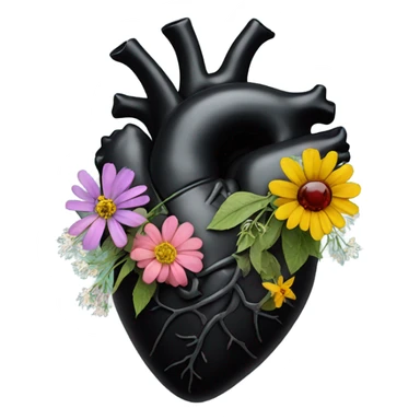 black anatomical heart with wildflowers sticker