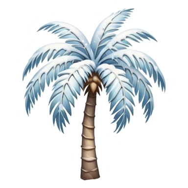 Create an emoji in soft, aesthetic shades: a delicate palm tree covered with a light layer of snow. The background is minimalist, in pastel tones (soft blue, creamy, silvery). The style should be elegant and airy, with subtle highlights on the snow to convey a fresh winter atmosphere. sticker
