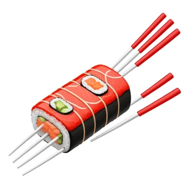 Japanese cuisine humanless avatar in minimalist emoji-style illustration. Sushi, roll and 2 chopsticks, clean lines, red white colors, flat design, calm and modern. sticker