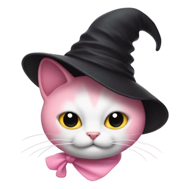 Pink kitty with black witches hat sticker