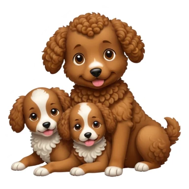 curly dog with its puppies sticker