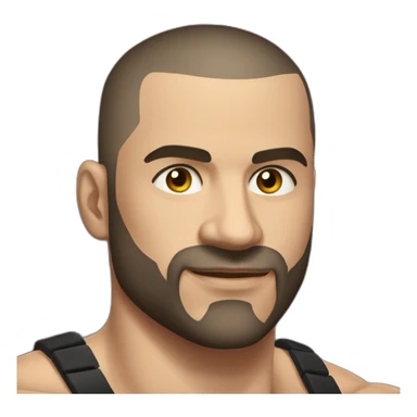 Russian muscular man aged 30 wearing gold chain with black buzz cut hair and short beard sticker