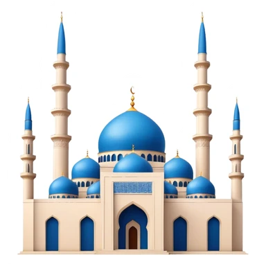 Realistic Mohammad Al-Amin Mosque Landmark Emoji, highlighting its striking blue dome, tall minarets, and elegant Arabic calligraphy. sticker