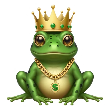 gangster frog wearing a gold crown, cool sunglasses, gold chain, dollar sign chain sticker