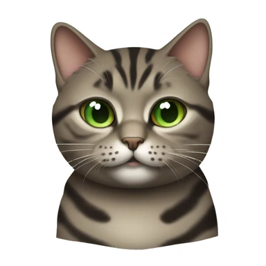 very fat brown and grey and black tabby cat with green eyes sticker
