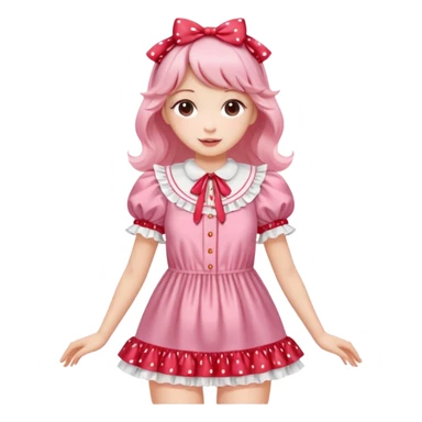 coquette strawberry babydoll blouse with ruffle sleeves and bottom, no human please sticker