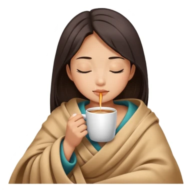 Asian girl inside a blanket sipping coffee eyes closed sticker