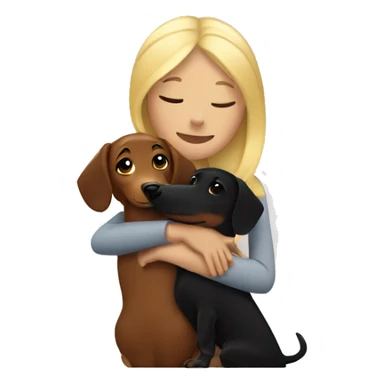 blonde woman hugging black and brown dachshund sticker
