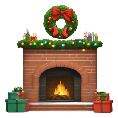 Brick Fireplace with wreath and Christmas lights and stockings sticker