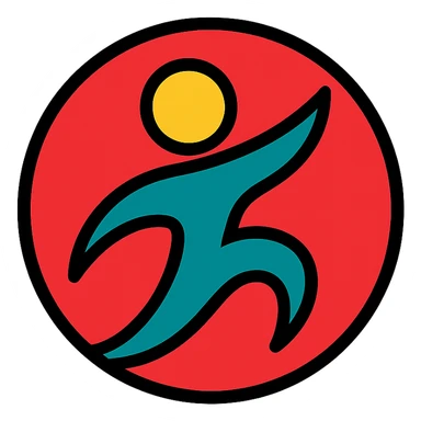 modern circular symbol with dynamic flowing shape, abstract athletic style, no text, no direct logo elements sticker