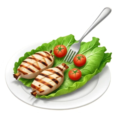 Lettuce wrapped grilled chicken, tomato, lettuce. In fork of sandwich. sticker