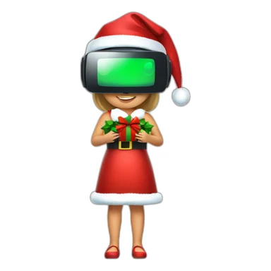 full body Christmas girl holding in hands vr headset sticker