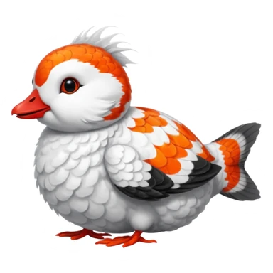 Asian Painted Fluffy Realistic Rock Ptarmigan-Dwarf-Hotot-Koi-Fish-Animal-hybrid, full body, with red marking over eye sticker
