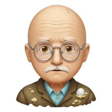old egg shaped man with balding, glasses, fungus sticker