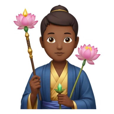 asian man with lotus, scepter, buddhism, lotus sticker