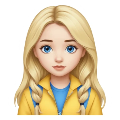 Sabrina Carpenter blue eyes, long blonde hair, yellow outfit sticker