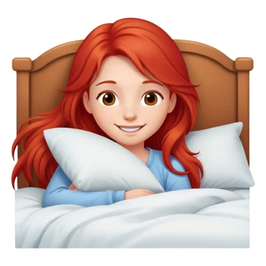 Cute girl with red long hair in bed smiling  sticker
