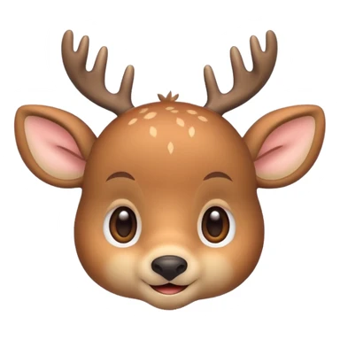 A cute deer emoji, small and simple, with big round eyes, a gentle smile, short antlers, soft beige fur with slightly lighter spots on its back, rounded cartoon-like proportions, minimal shading, vector-style, sticker