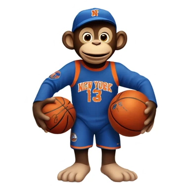 Curious George wearing a knicks uniform, jersey says "New York" and has "11" in the center, monkey is holding a basketball  sticker