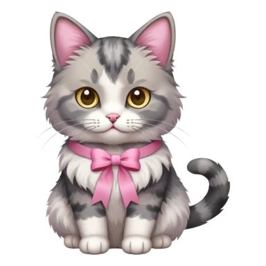 Sitting Dilute grey calico cat with pink ribbon sticker