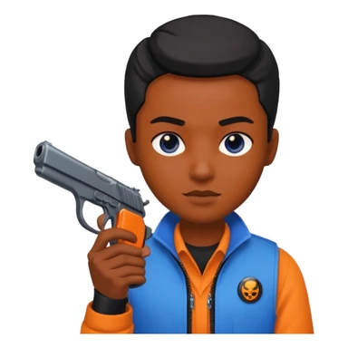 Transformer oranger and black with blue uses a gun sticker