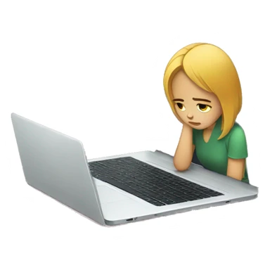 sad girl and laptop sticker