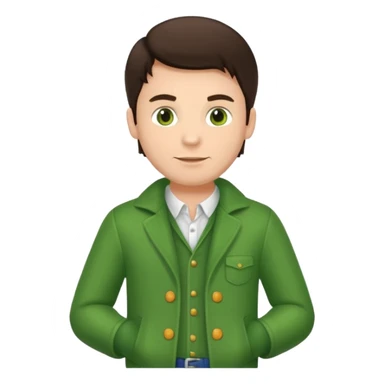 brunette man with green dutch clothing sticker