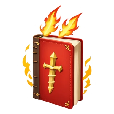 A fiery red book with golden details, a textured, leather-like cover, a flaming sword, or a lightning bolt, radiating power, resilience, and the fire of transformation-- the inner strength book sticker