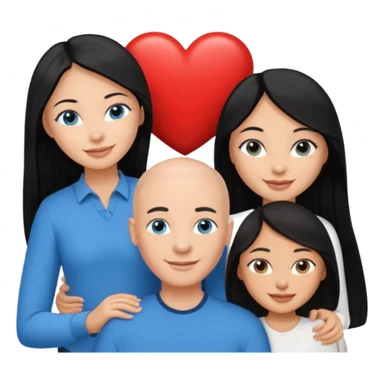 Bald white man blue eyes in love with Filipina woman 2 young Filipina girls long hair sticker