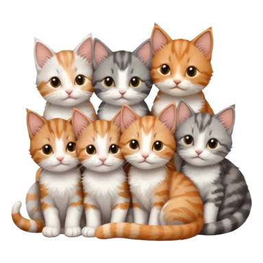 6 tiny kittens cuddling together all various different natural colours including grey and white, ginger and white, calico, grey, and brown tabby and white sticker