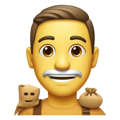 happy face with bushy eyebrows and a small bag of cane sugar and a key sticker