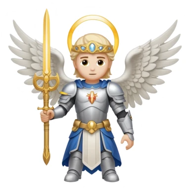 Michael the archangel is usually shown in emoji form as a brave, armored figure with a bright halo, wings, and a weapon. sticker