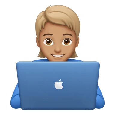 a person smiling while work on a blue laptop sticker