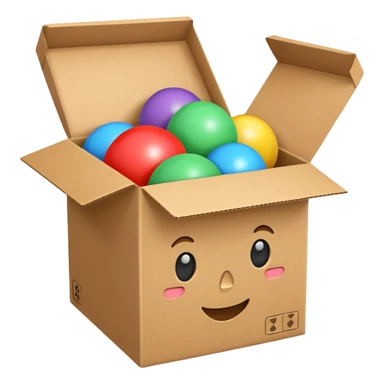 cardboard box with toys sticker